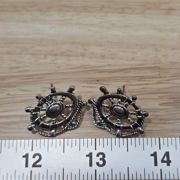 Vintage "MJ" Marie Jennifer Nautical Ship Wheel Rope Brooch Pendant Earrings - Picture 11 of 12